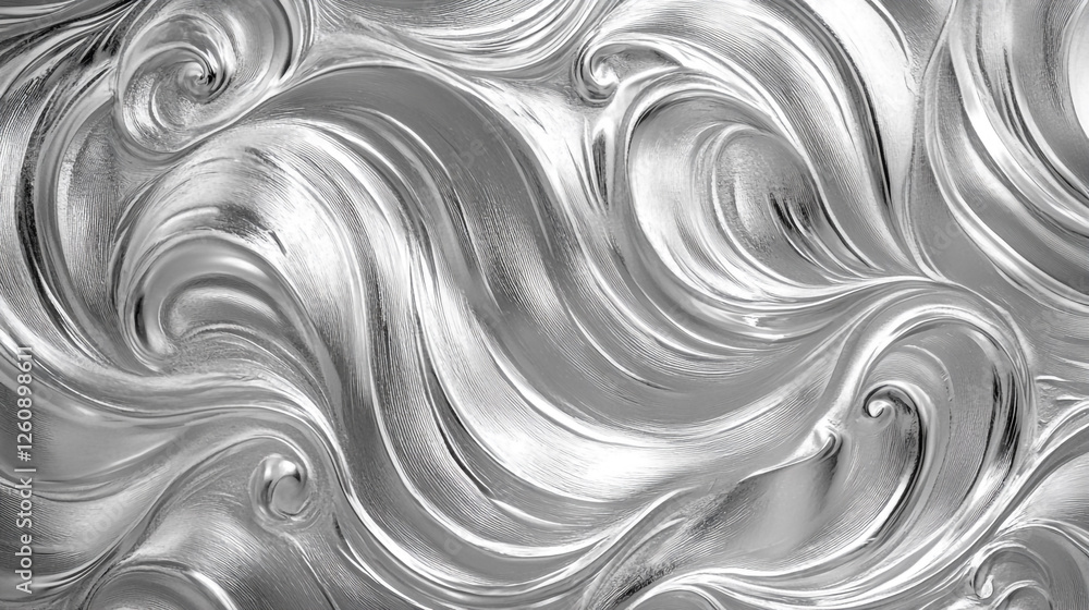 Poster silver swirls create an elegant pattern with a glossy finish in modern decor design