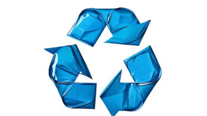 A blue recycling symbol isolated on transparent background