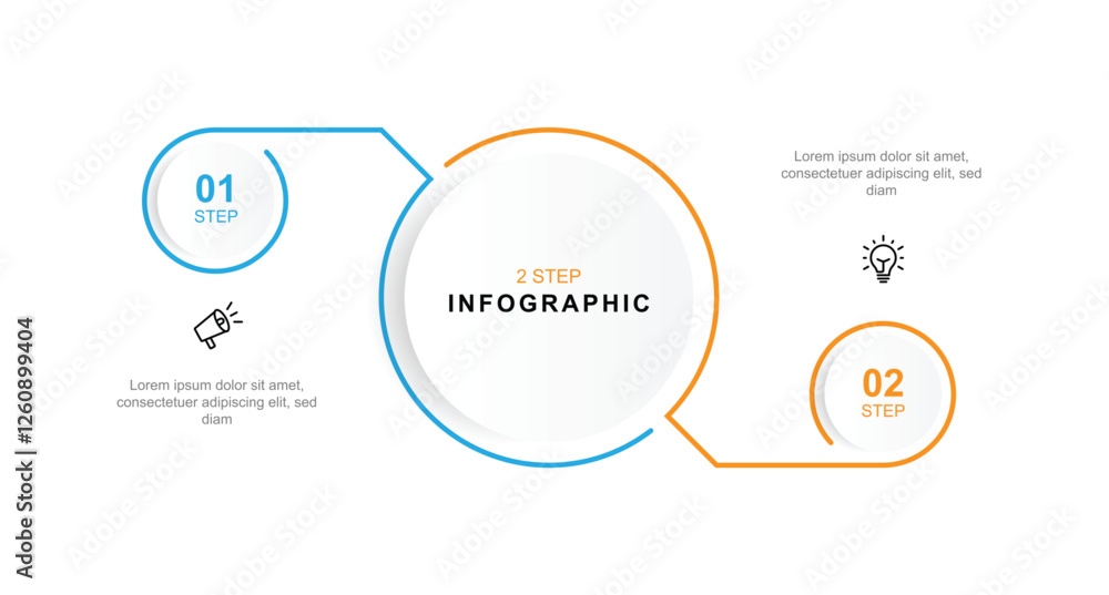 Poster 2 step line connected on circle with icons. Vector template infographic can be used for workflow, business information and web graphic design 