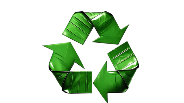 A green recycling symbol isolated on transparent background
