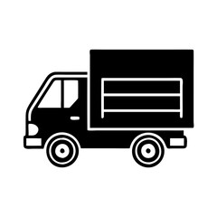Fototapeta premium Delivery truck icon, black and white graphic, cargo vehicle side view 