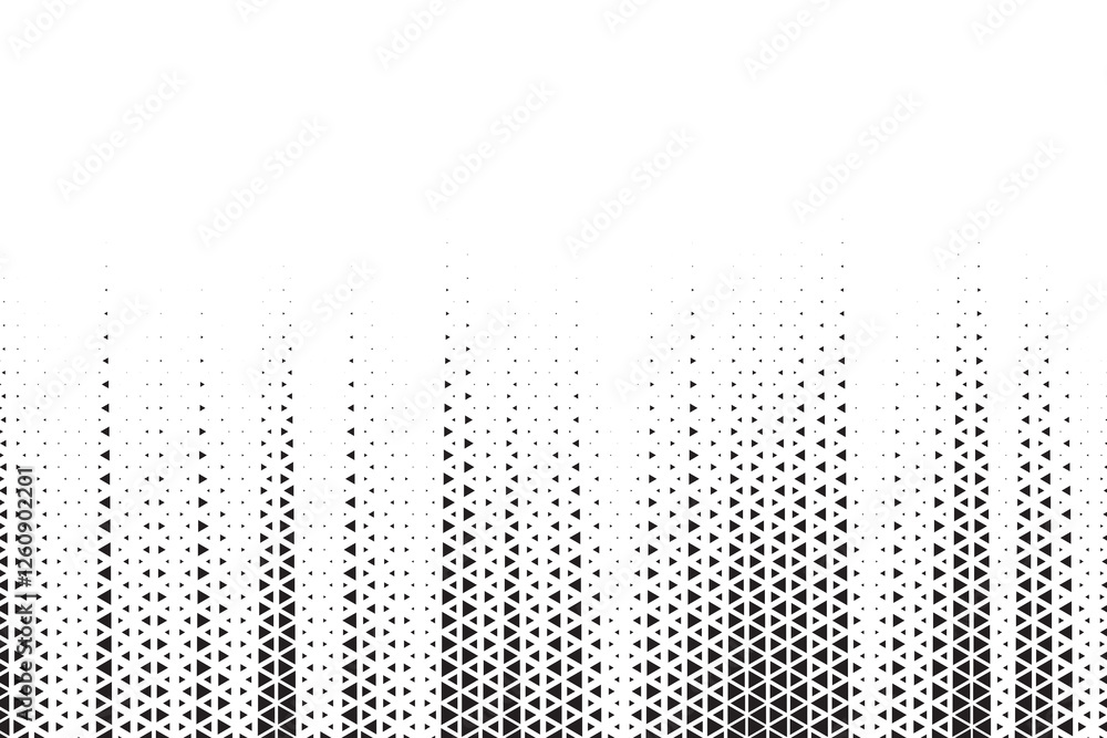 Poster Triangular Halftone Texture Retro wave Vector Geometric Technology Abstract Background. Half Tone Triangles Retro Colored Pattern. Minimal 80s Style Dynamic Tech Structure Wallpaper