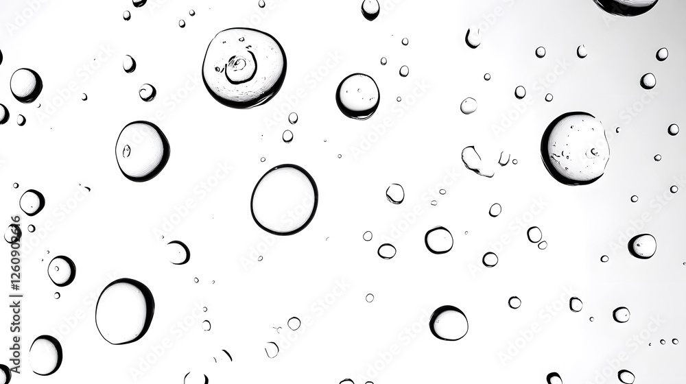 Poster Isolated transparent water drops captured against a crystal clear minimalist background  The water droplets display beautiful reflections and refractions of light