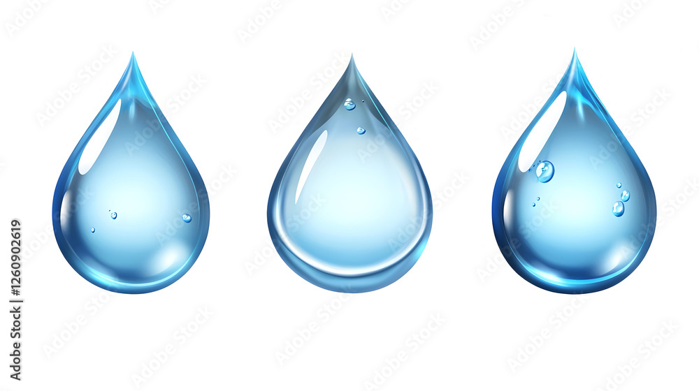 Aufkleber Isolated Transparent Water Drops Floating on a Clean White Background with Minimal Elegant and Conceptual Composition