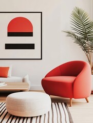 Modern Living Room Chair With Artistic Wall Art, Vibrant Colors And Natural Elements, Cozy Contemporary Home Setting