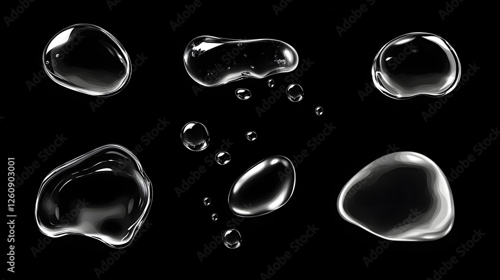 Poster isolated transparent water drops suspended against a clean clear and minimalist background the water