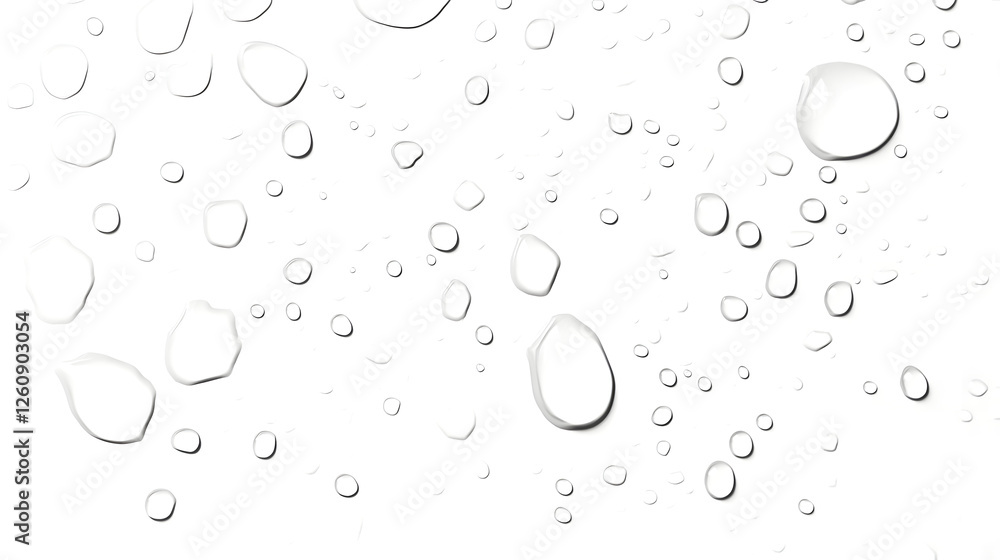 Aufkleber Isolated transparent water drops with reflections and bubbles against a clean white minimalist background  Capturing the natural beauty and simplicity of water in a composition