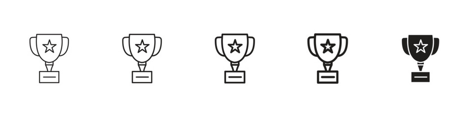 set of 5 pixel perfect Trophy icon with 1 unexpanded, 1 silhouette, A trophy icon symbolizes success, achievement and recognition