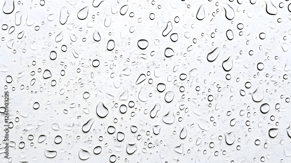 Poster minimalist and elegant isolated water droplets with reflections and glistening details against a cle