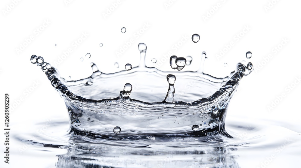 Fototapete Minimalist image showcasing isolated transparent water droplets suspended against a clean bright white background  The droplets create a serene calming and visually captivating composition