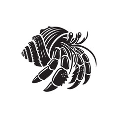 Black Color Hermit Crab silhouette design Vector Illustration, Solid White Background (9).eps