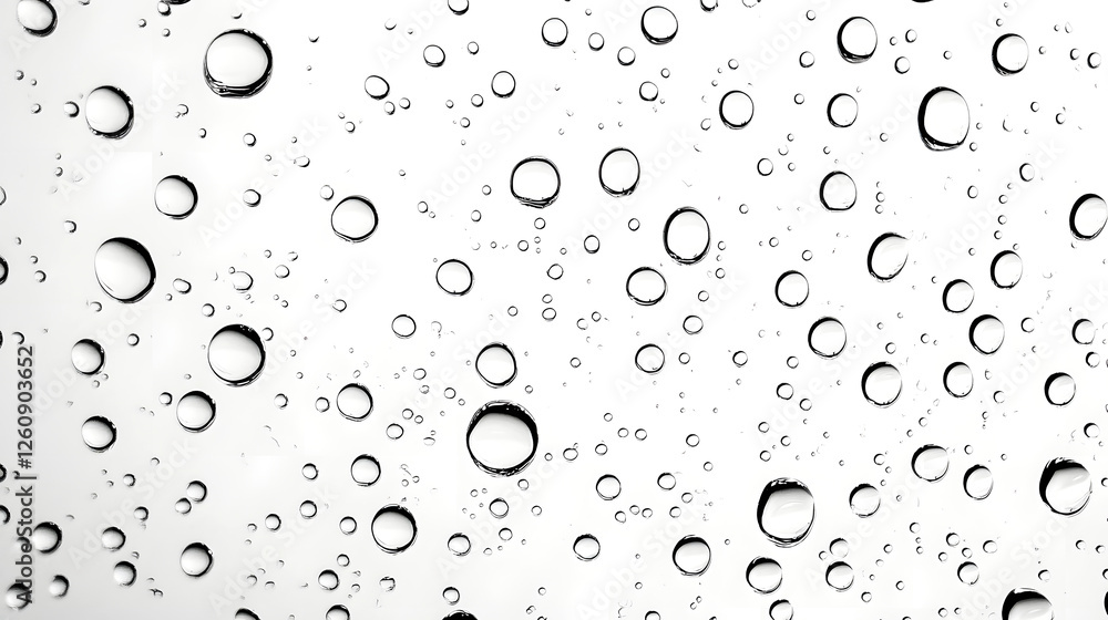 Poster pristine isolated water drops with reflective surfaces on a clean minimalist white background