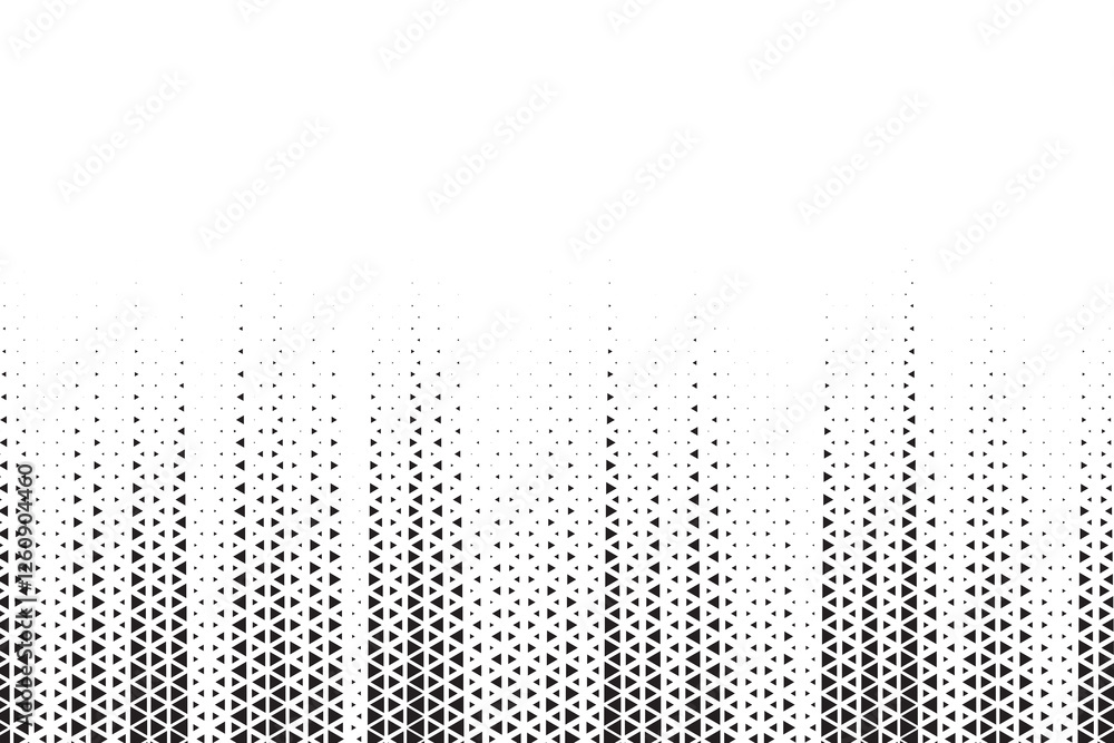 Poster Triangular Halftone Texture Retro wave Vector Geometric Technology Abstract Background. Half Tone Triangles Retro Colored Pattern. Minimal 80s Style Dynamic Tech Structure Wallpaper