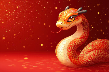 Fototapeta premium Majestic serpent in red and gold with an intense gaze and mystical aura 
