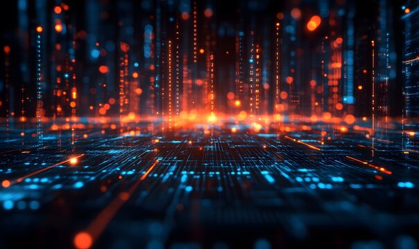 Abstract Digital Network with Glowing Data Flow and Circuit Board Aesthetic 55