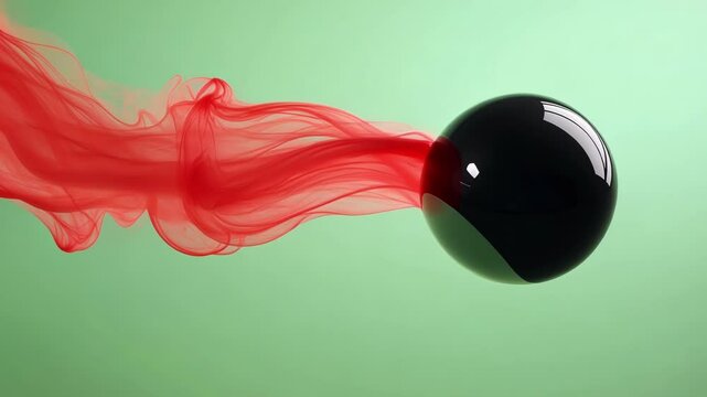 A vibrant red mist curling gracefully around a glossy black sphere.