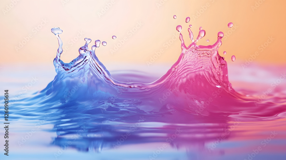 Poster splashing liquid eruption in a dynamic and vibrant gradient of blue pink and orange colors abstract 