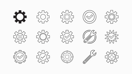 Gear set. Black gear set. Gear setting vector icon. Gear wheel isolated on white background.