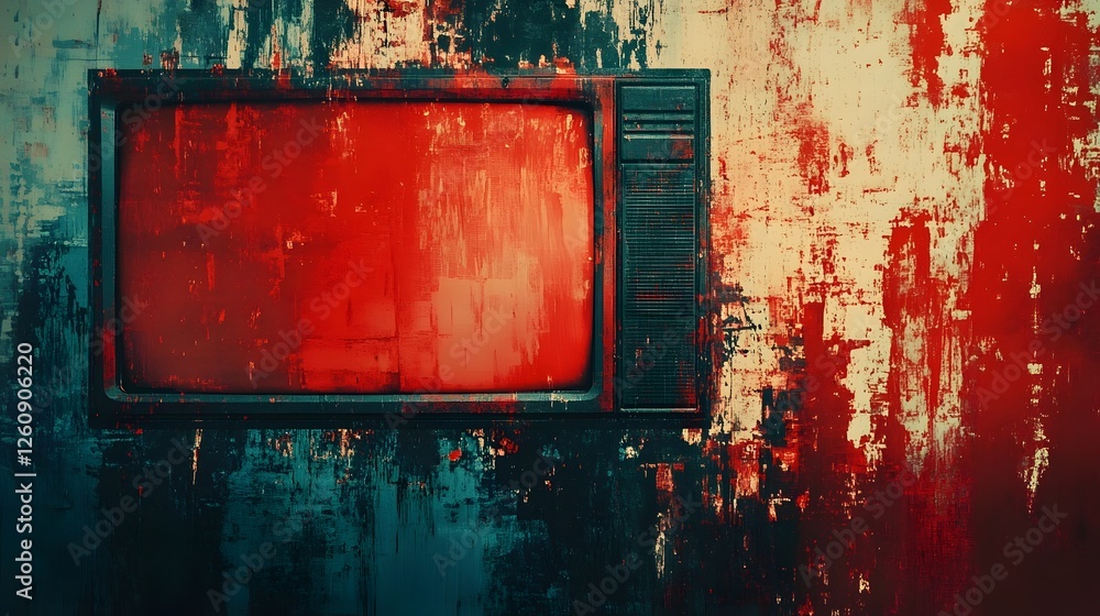 Aufkleber Striking abstract background with vibrant layers of distressed aged and peeling red and teal paint on a grungy textured wall surface  The intense colors and moody