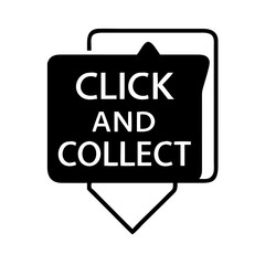 Click and collect icon with text in black and white style, convenience shopping concept