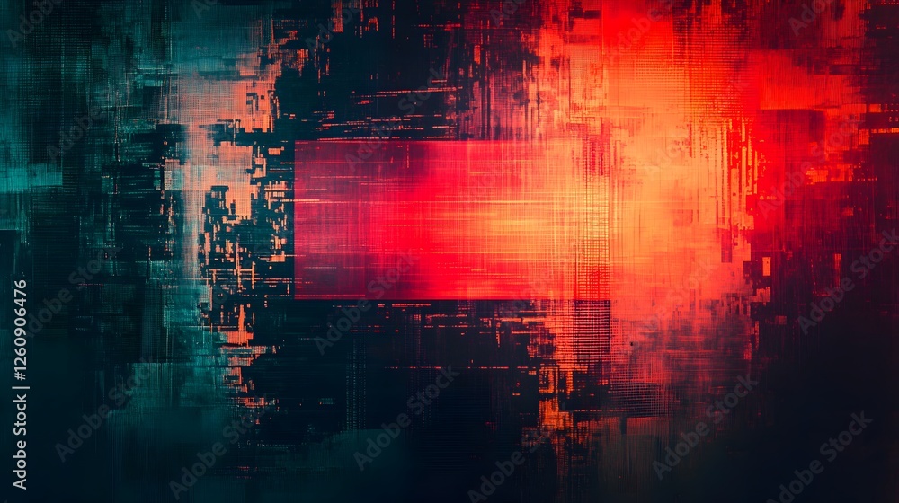 Leinwandbilder Striking abstract digital art composition featuring pulsating neon glitch effects vibrant color schemes and a futuristic technological atmosphere