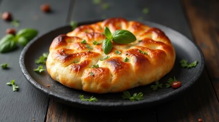 pie with cheese on a wooden board
