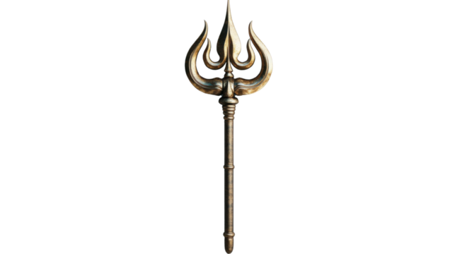 Golden trishul, hindu symbol of lord shiva, on transparent background
