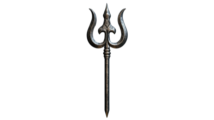 Realistic trishul, lord shiva's trident, on transparent background representing hinduism and power
