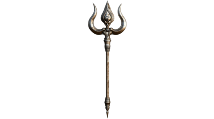 Trishul, hindu symbol of power, standing tall on transparent background