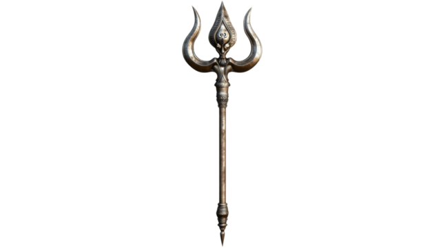 Trishul, hindu symbol of power, standing tall on transparent background