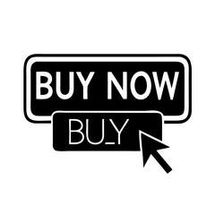 Fototapeta premium Buy now icon with cursor and text in black and white style, online shopping button concept 