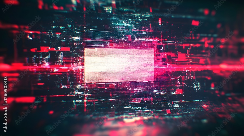 Poster Striking and dynamic abstract digital background with vibrant neon lights distorted geometric patterns and a futuristic cyberpunk inspired aesthetic