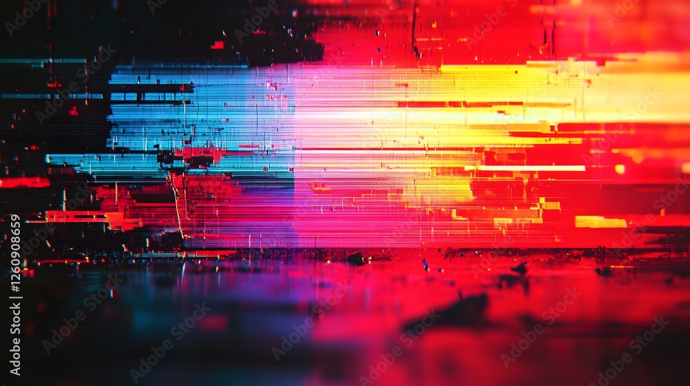 Poster Striking digital abstract artwork featuring a mesmerizing display of glitch like effects dynamic color patterns and a kaleidoscopic visual landscape