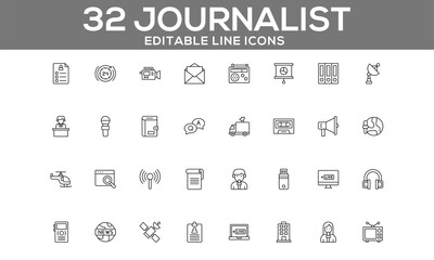 Journalist Line Icons Set | Editable News and Media Icons for Web and App Design