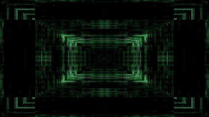Matrix grid background.Green pixel space on dark background