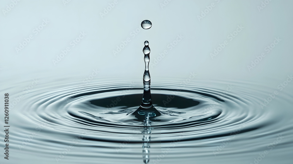 Aufkleber Stunning close up view of a single water droplet making a splash creating captivating rippling patterns and reflections on the calm transparent surface  A tranquil minimalist