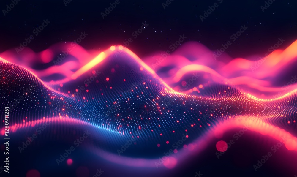 Poster abstract glowing digital wave with stars in deep space background