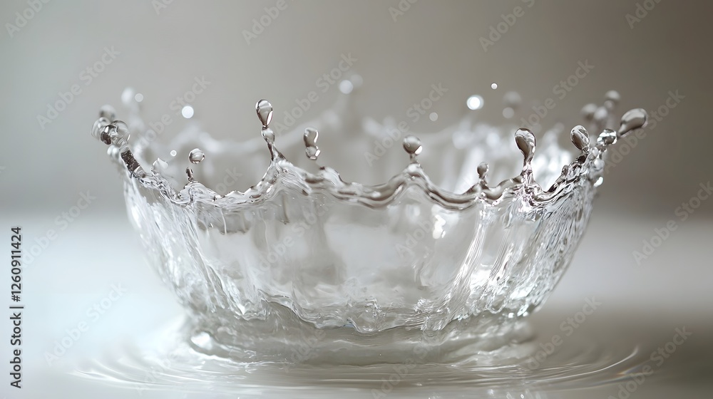 Poster Stunning crystal like splash of water droplets frozen in motion with glittering effects creating an abstract and dynamic pattern of light and liquid