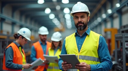 Confident Engineer in Safety Gear at Industrial Facility – Factory Inspection