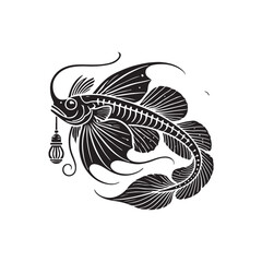 Fototapeta premium Black Color Lanternfish silhouette design Vector Illustration, Solid White Background (11).eps
