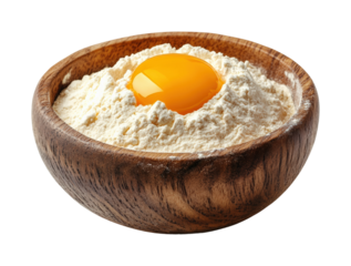 Mixing flour and egg in rustic kitchen isolated on transparent background png