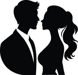 Couple  cameo silhouette head and body. Stylish women and man face and hair silhouette shape with black and white collection. Artistic art drawing of a husbands and wife face icon.
