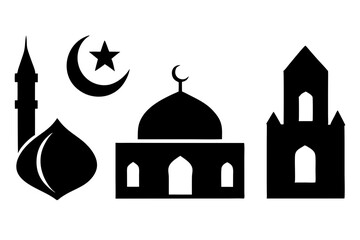 set of Islamic icon vector silhouette illustration, moon icon with star , mosque icon , Eid al-Adha or Eid-ul-Kabir Symbol,islamic icons vector image 