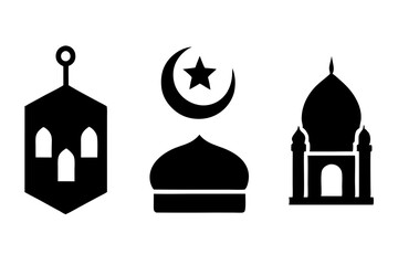 set of Islamic icon vector silhouette illustration, moon icon with star , mosque icon , Eid al-Adha or Eid-ul-Kabir Symbol,islamic icons vector image 