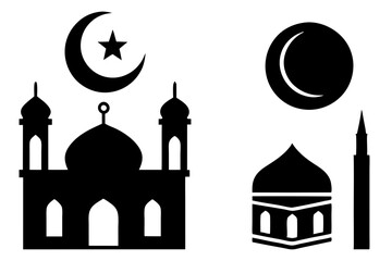 set of Islamic icon vector silhouette illustration, moon icon with star , mosque icon , Eid al-Adha or Eid-ul-Kabir Symbol,islamic icons vector image 