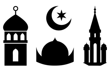 set of Islamic icon vector silhouette illustration, moon icon with star , mosque icon , Eid al-Adha or Eid-ul-Kabir Symbol,islamic icons vector image 