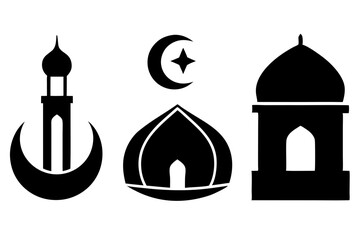 set of Islamic icon vector silhouette illustration, moon icon with star , mosque icon , Eid al-Adha or Eid-ul-Kabir Symbol,islamic icons vector image 