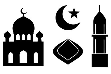 set of Islamic icon vector silhouette illustration, moon icon with star , mosque icon , Eid al-Adha or Eid-ul-Kabir Symbol,islamic icons vector image 