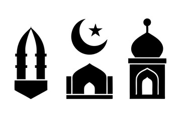 set of Islamic icon vector silhouette illustration, moon icon with star , mosque icon , Eid al-Adha or Eid-ul-Kabir Symbol,islamic icons vector image 