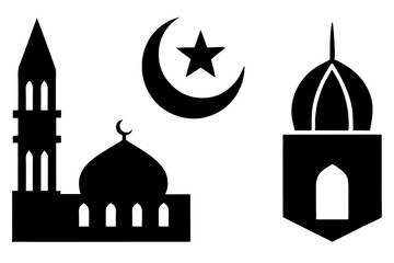 set of Islamic icon vector silhouette illustration, moon icon with star , mosque icon , Eid al-Adha or Eid-ul-Kabir Symbol,islamic icons vector image 